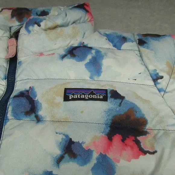 Patagonia Down Sweater Kids Large 12 White Floral Print Winter Coat Lightweight